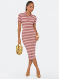 Knit Bodycon Polo Neck Midi Dress