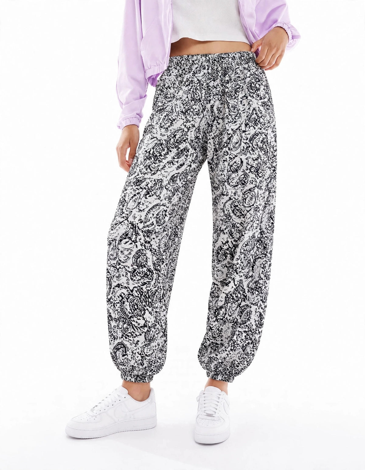 Boho Patterned Elastic Waist Cuffed Pants