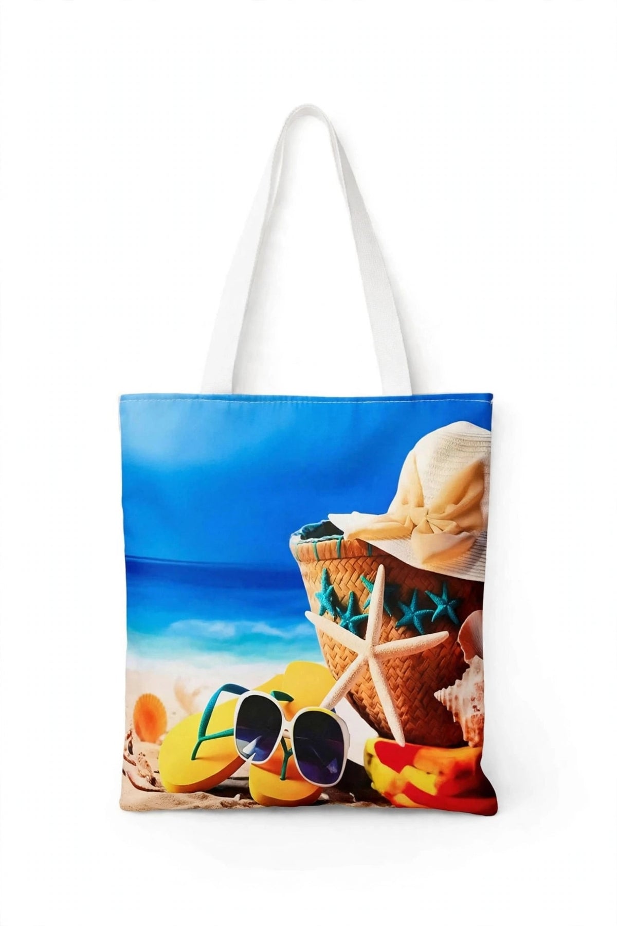Vibrant Tropical Print Beach Tote Bag