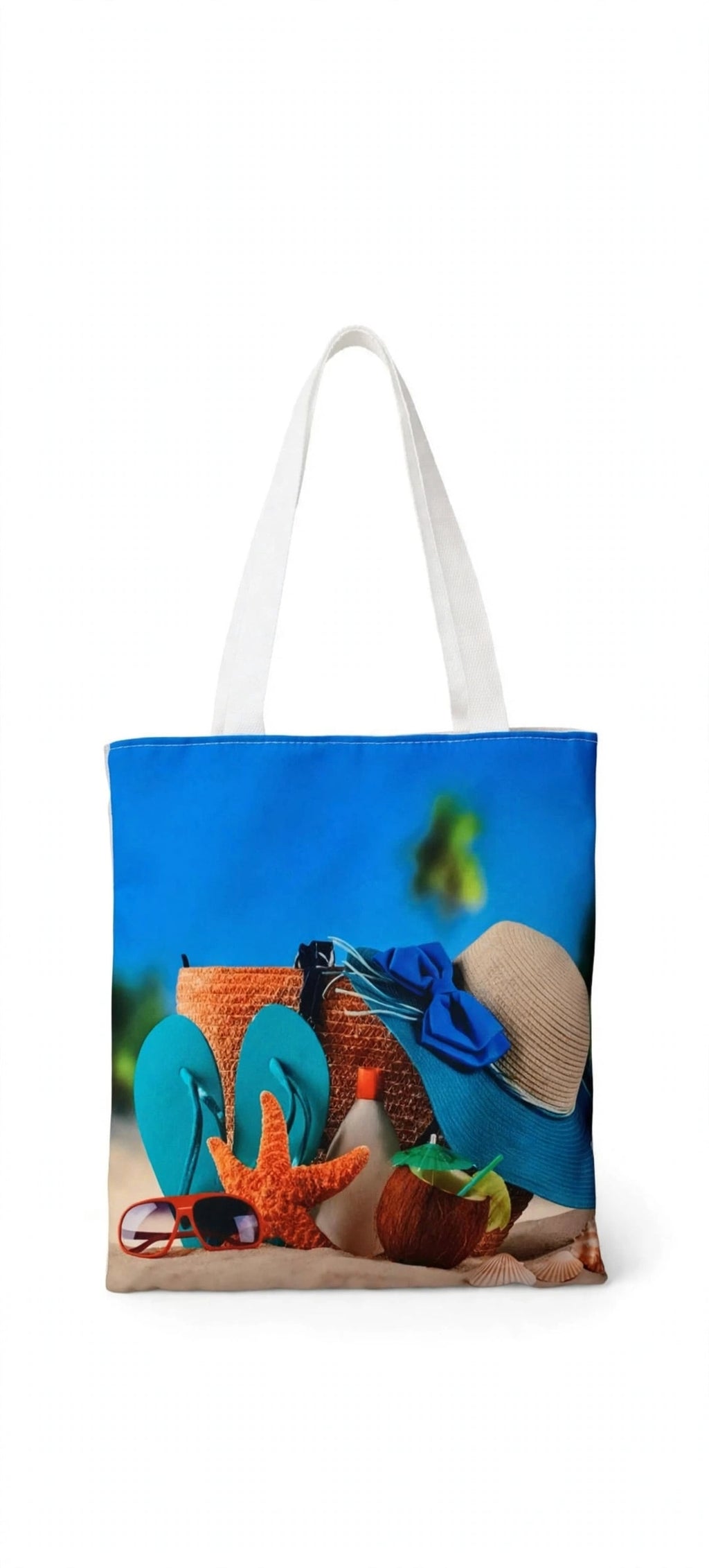 Vibrant Tropical Print Beach Tote Bag
