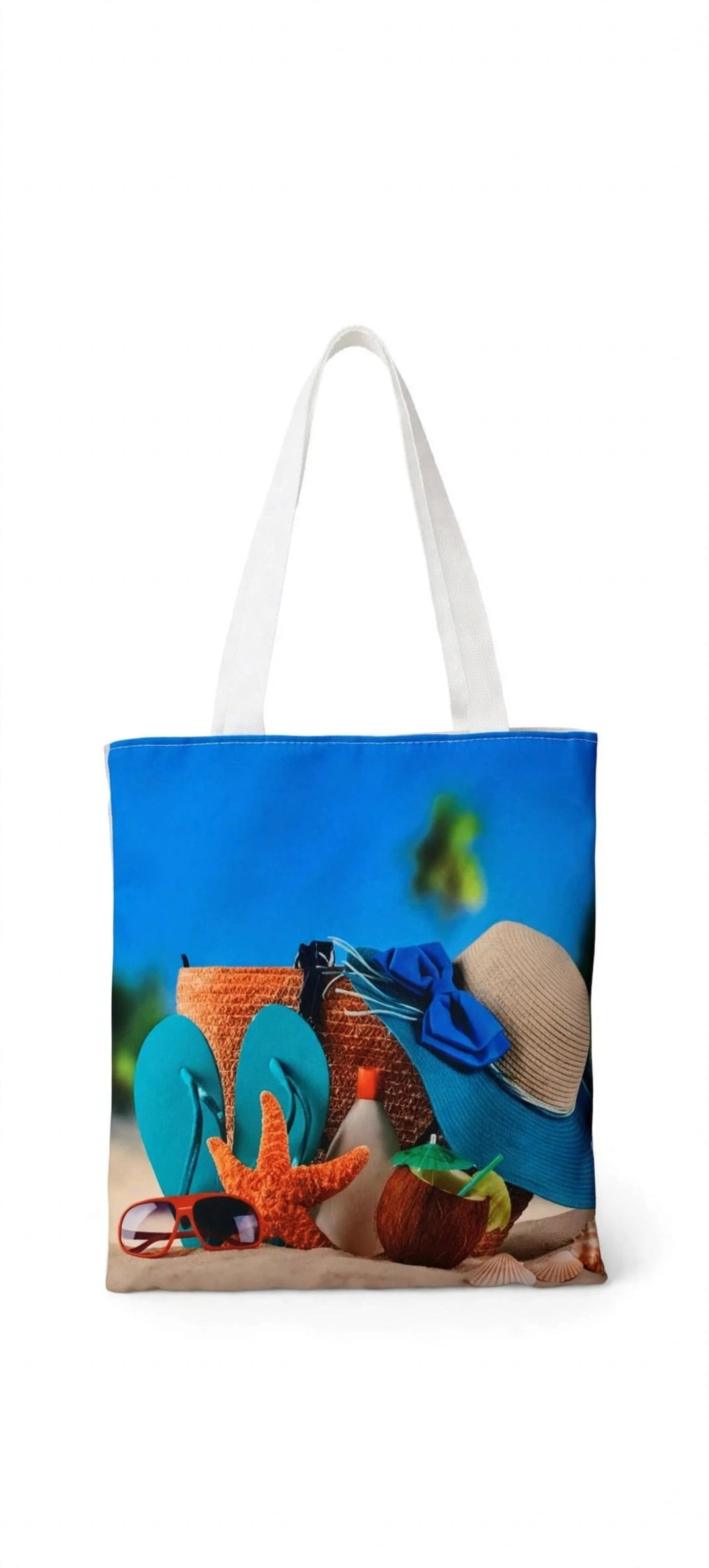 Vibrant Tropical Print Beach Tote Bag