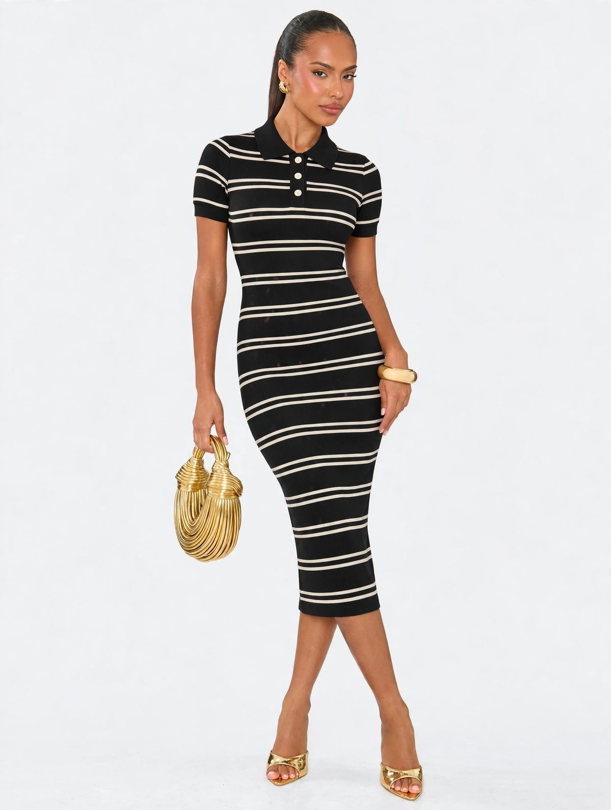 Knit Bodycon Polo Neck Midi Dress