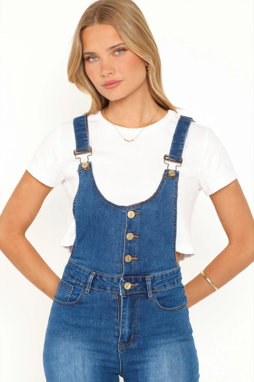 Skinny Fit Distressed Denim Jumpsuit Dungaree