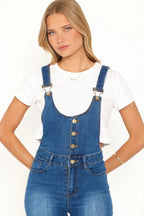 Skinny Fit Distressed Denim Jumpsuit Dungaree
