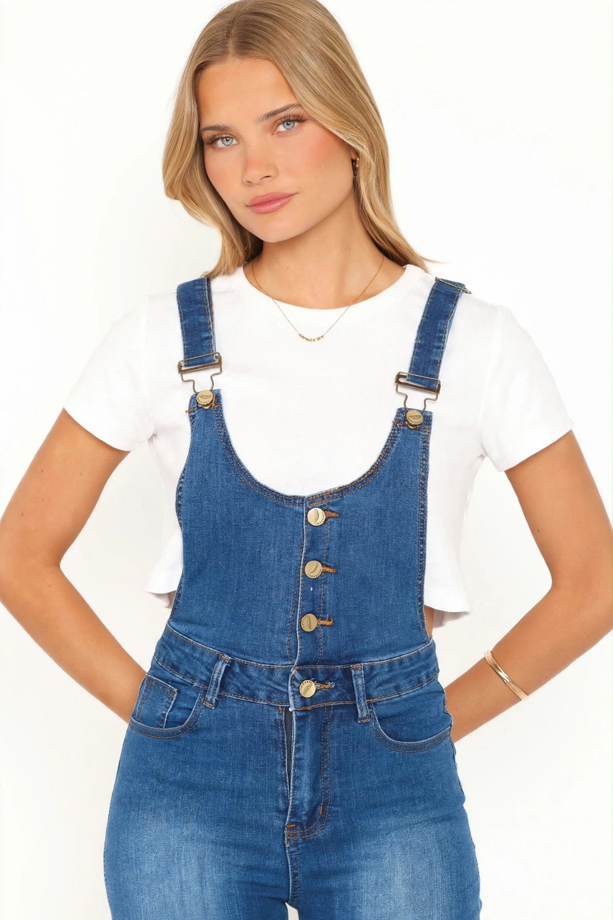 Skinny Fit Distressed Denim Jumpsuit Dungaree