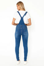 Skinny Fit Distressed Denim Jumpsuit Dungaree
