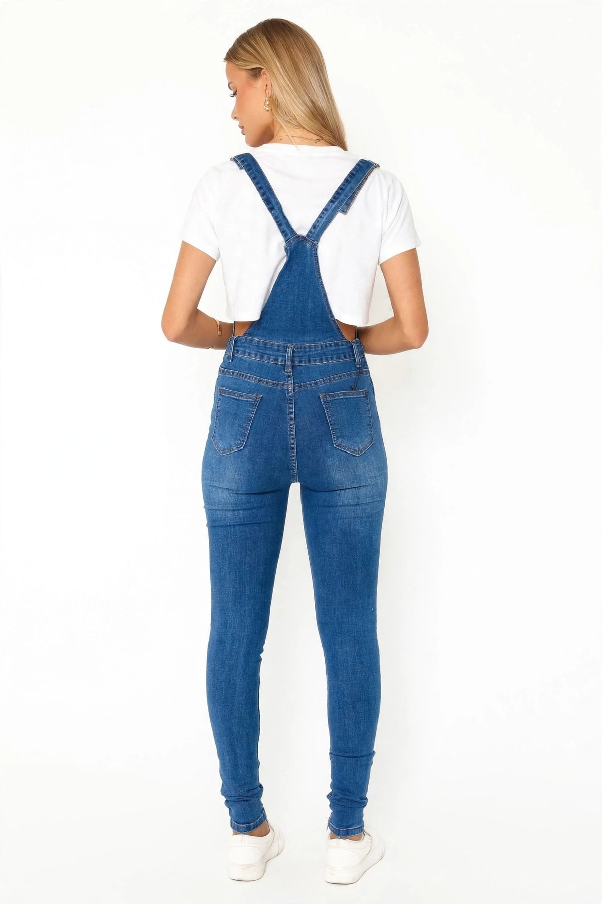 Skinny Fit Distressed Denim Jumpsuit Dungaree