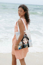 Vibrant Tropical Print Beach Tote Bag