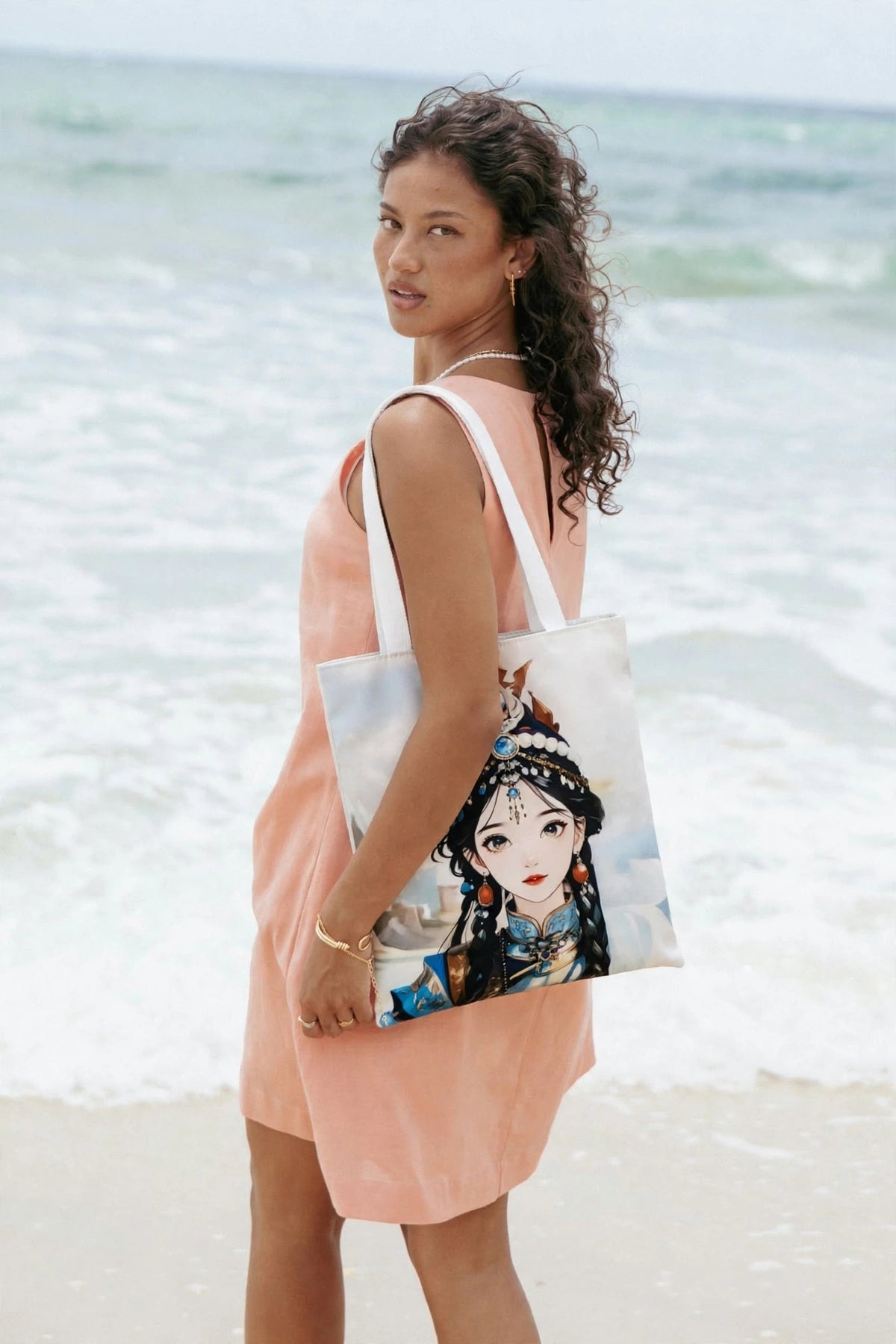 Vibrant Tropical Print Beach Tote Bag