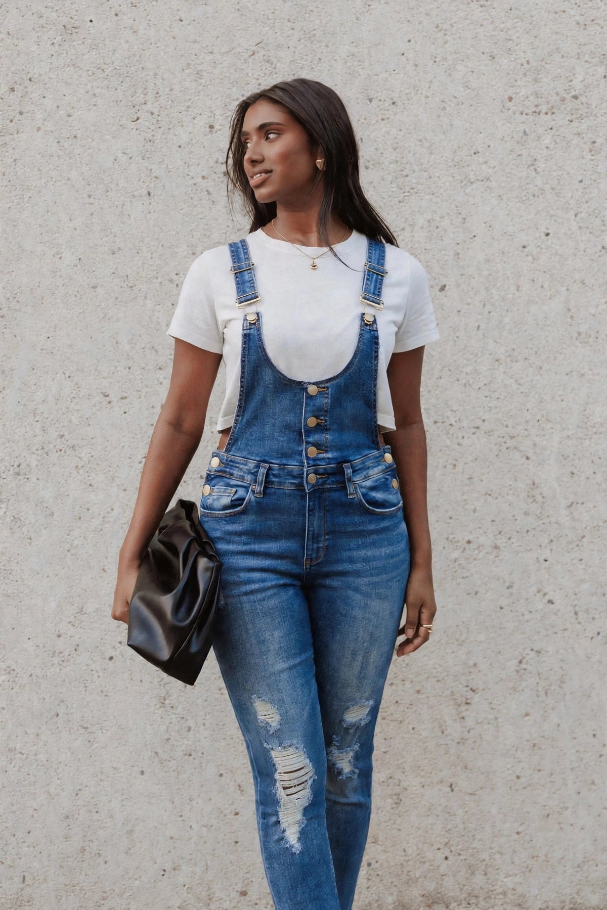 Skinny Fit Distressed Denim Jumpsuit Dungaree
