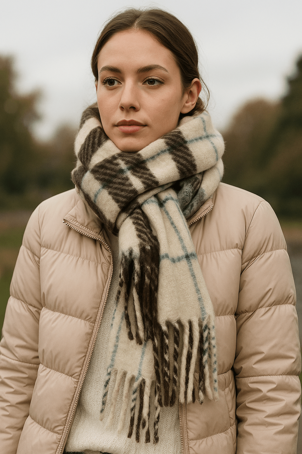 Oversized Checkered Scarf with Fringe – Soft & Stylish Winter Layer