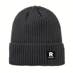 Thick Ribbed Beanie with Fleece Lining – R Logo Style