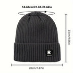 Thick Ribbed Beanie with Fleece Lining – R Logo Style