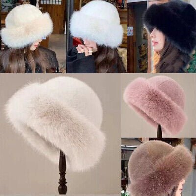 Women Solid Plush Faux Fur Hat Mongolian Hat Fluffy