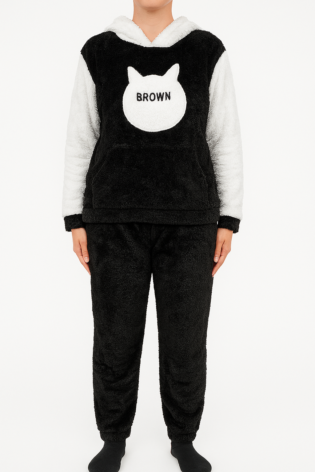 Fluffy Hooded Two Toned Sleepwear Set