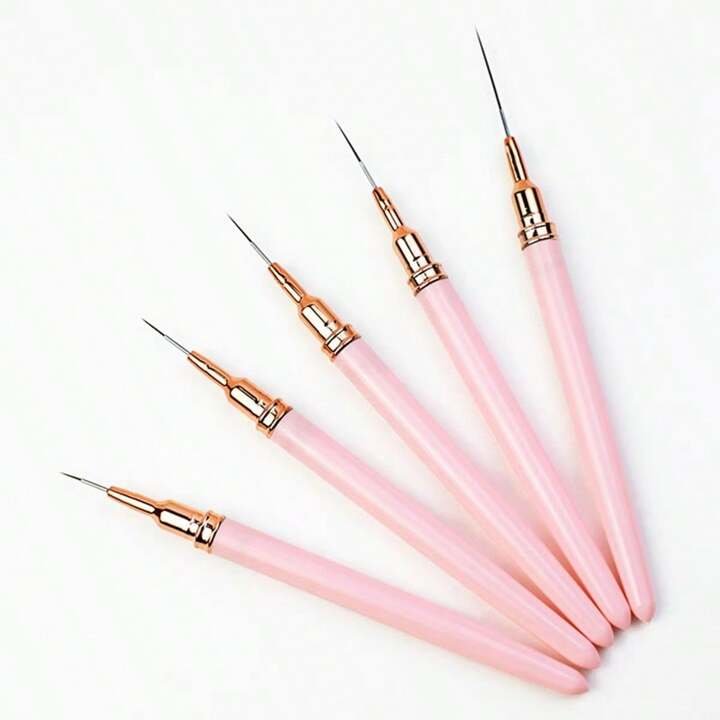 Precision Liner Nail Art Brush – 5pc Pink Handle Set