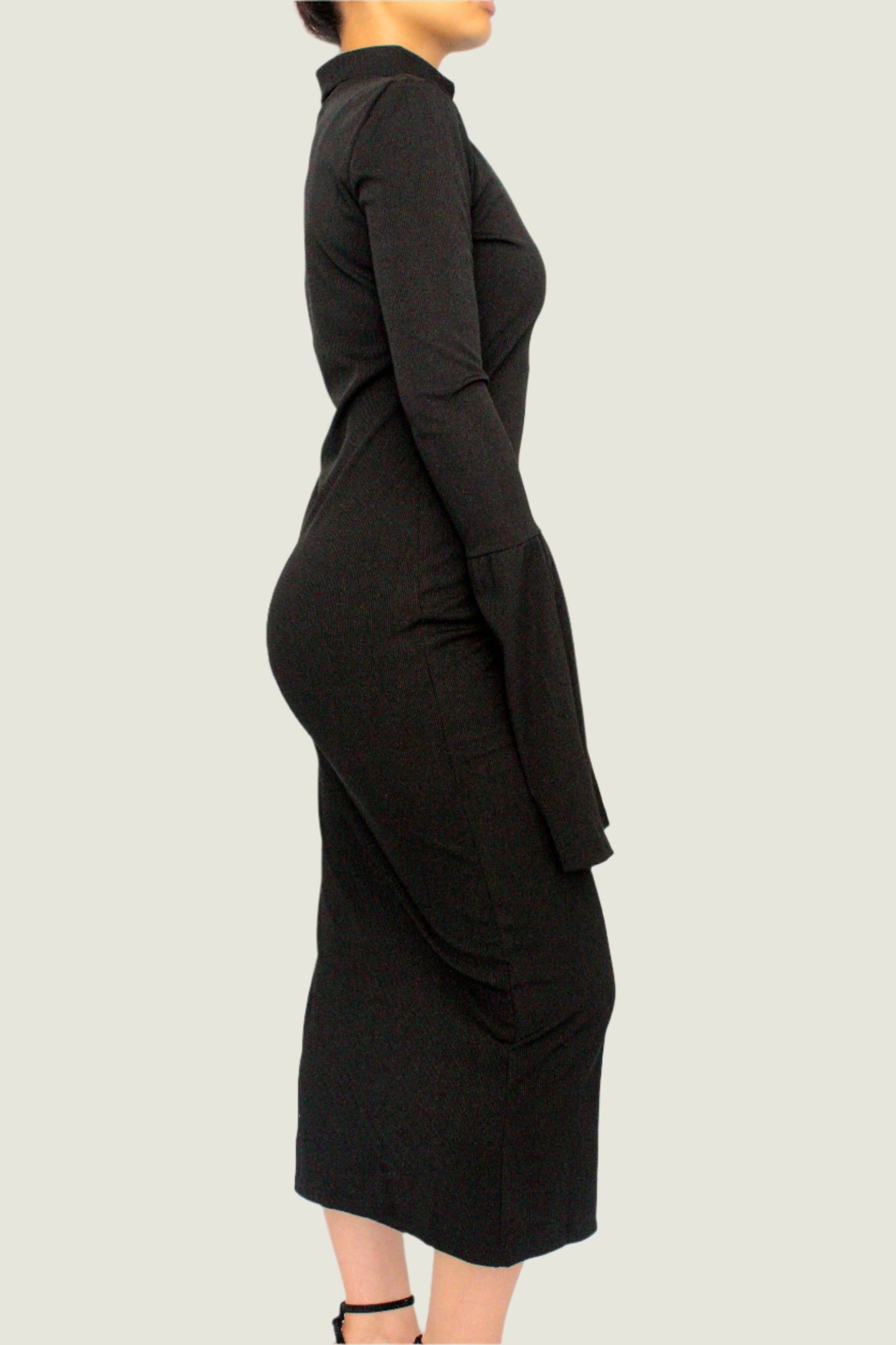 Elegant Long Sleeve Midi Dress With Flared Sleeves