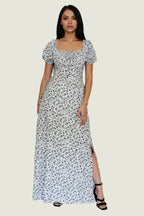 Ditsy Floral Puffed Short Sleeve Maxi Dress
