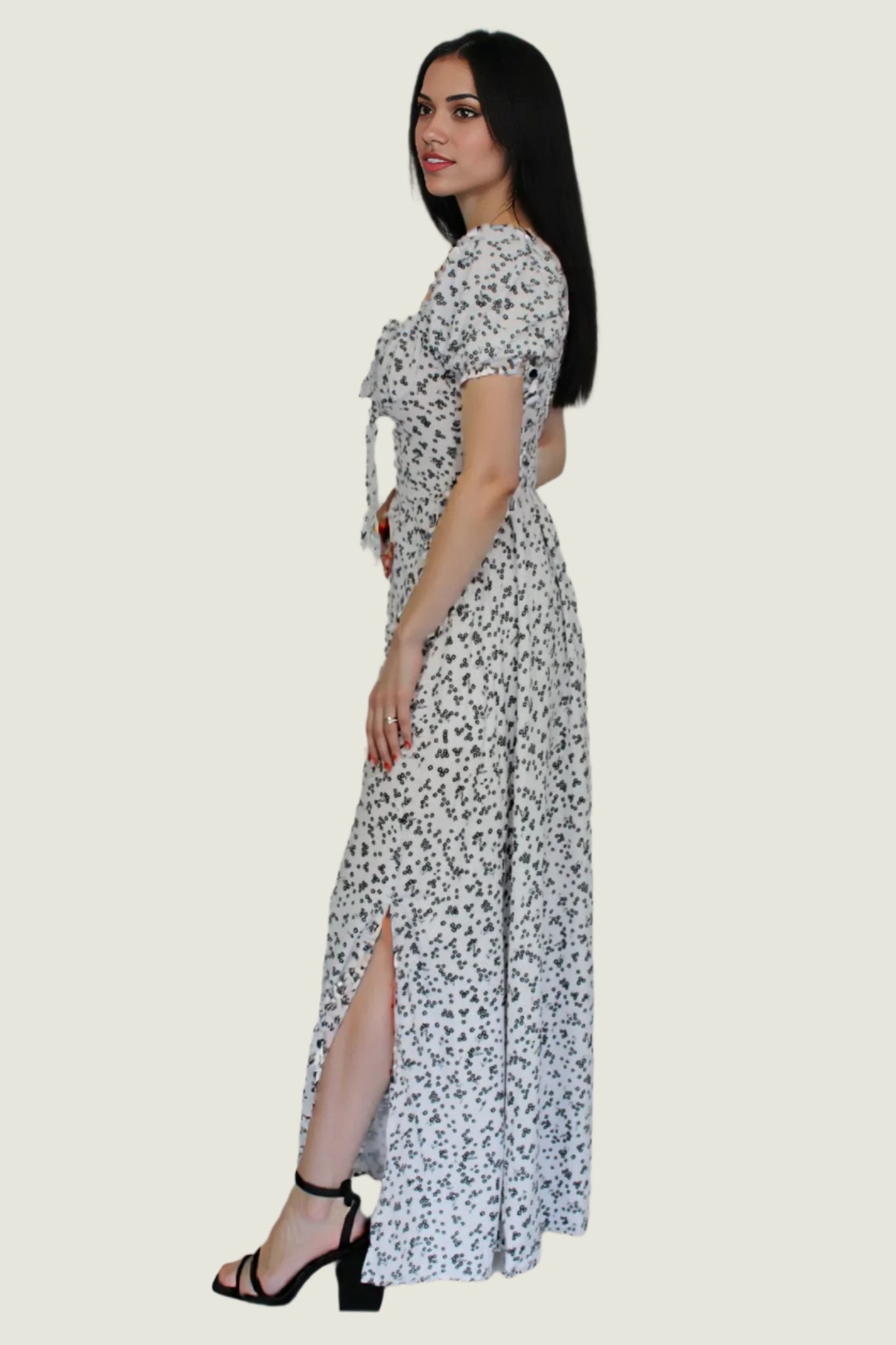 Ditsy Floral Puffed Short Sleeve Maxi Dress