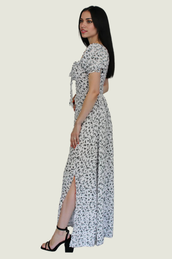 Ditsy Floral Puffed Short Sleeve Maxi Dress