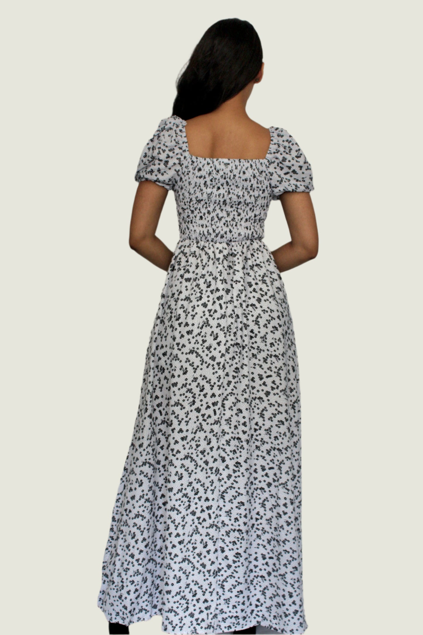 Ditsy Floral Puffed Short Sleeve Maxi Dress