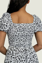 Ditsy Floral Puffed Short Sleeve Maxi Dress
