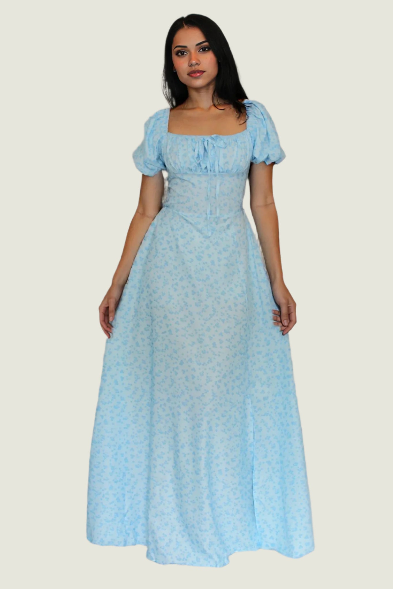 Ditsy Floral Puffed Short Sleeve Maxi Dress