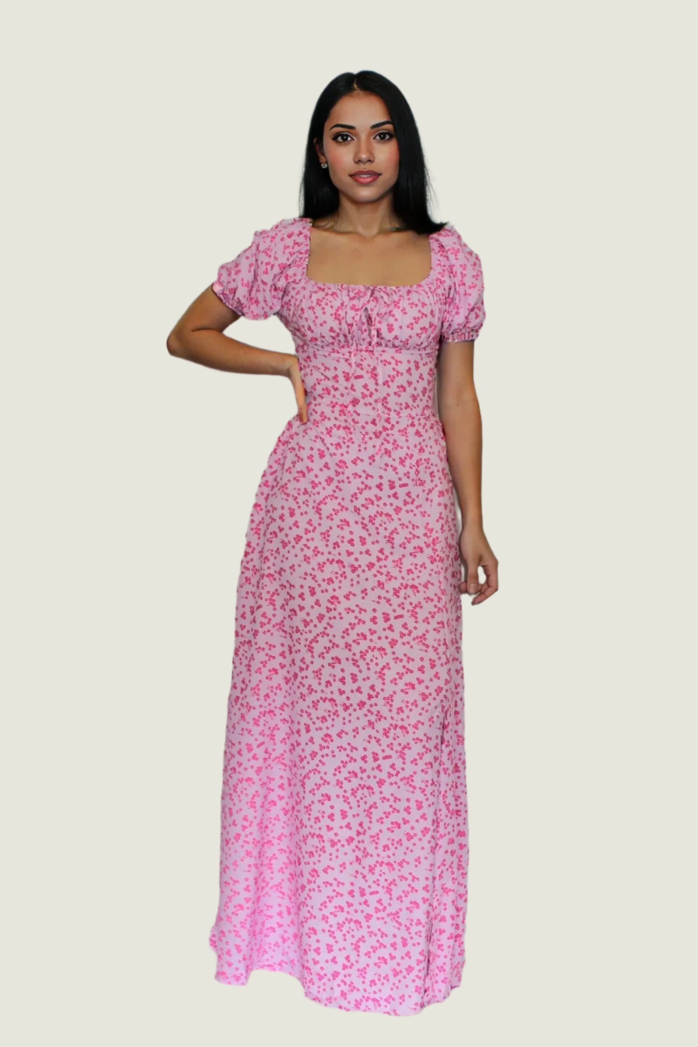 Ditsy Floral Puffed Short Sleeve Maxi Dress