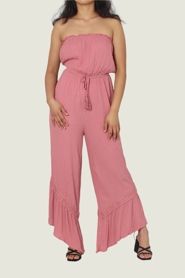 Effortless Summer Chic Ruffled Strapless Jumpsuit