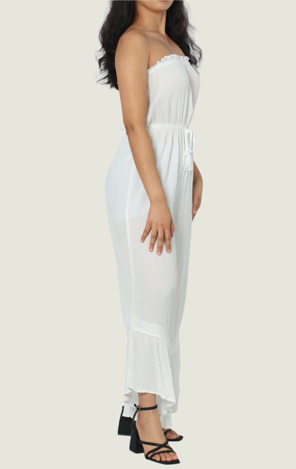 Effortless Summer Chic Ruffled Strapless Jumpsuit