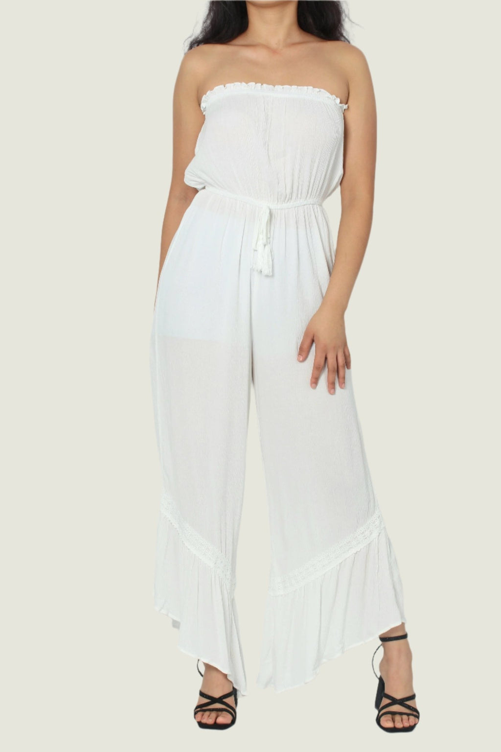 Effortless Summer Chic Ruffled Strapless Jumpsuit