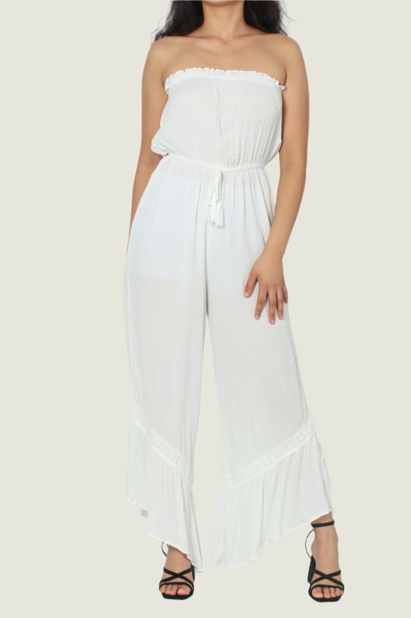 Effortless Summer Chic Ruffled Strapless Jumpsuit