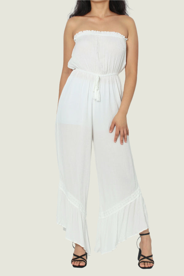 Effortless Summer Chic Ruffled Strapless Jumpsuit