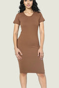 Short Sleeve High Neck Midi Bodycon Dress