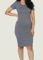 Short Sleeve High Neck Midi Bodycon Dress