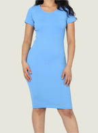 Short Sleeve High Neck Midi Bodycon Dress