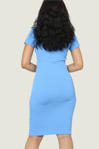 Short Sleeve High Neck Midi Bodycon Dress