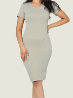 Short Sleeve High Neck Midi Bodycon Dress