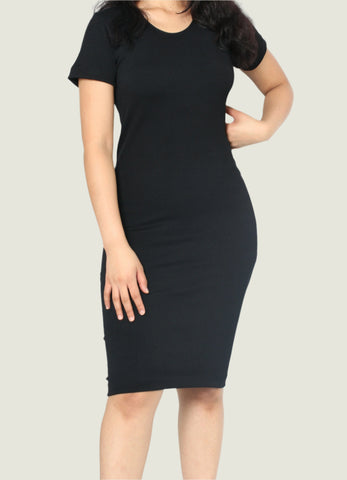 Short Sleeve High Neck Midi Bodycon Dress