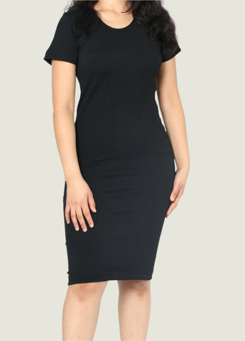 Short Sleeve High Neck Midi Bodycon Dress