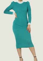Classic Elegant Lace Trim Midi Dress