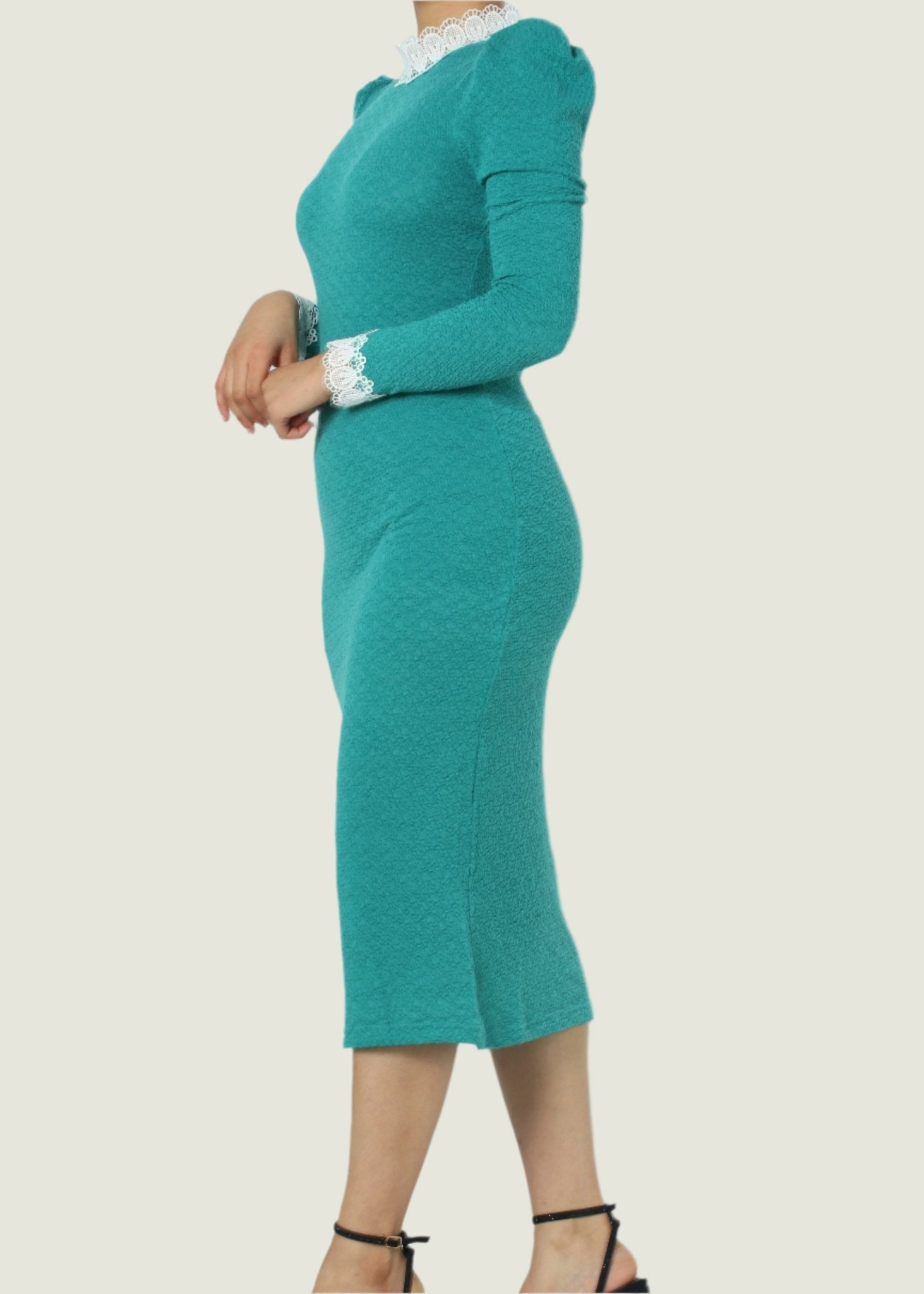 Classic Elegant Lace Trim Midi Dress