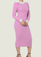 Classic Elegant Lace Trim Midi Dress