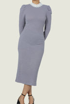 Classic Elegant Lace Trim Midi Dress
