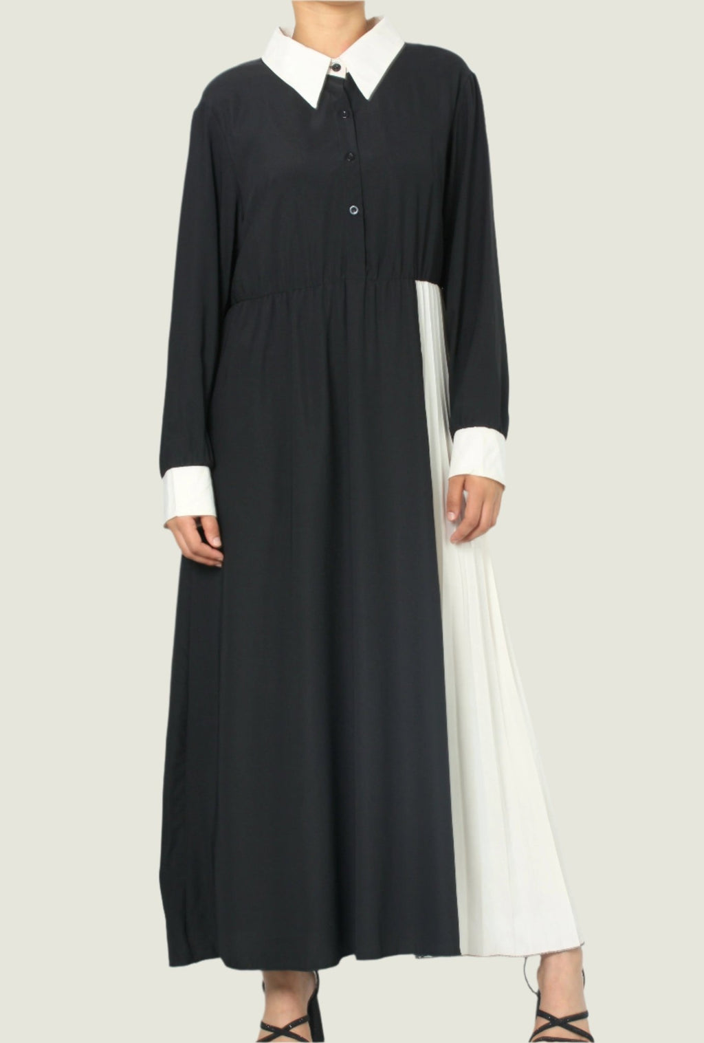 Contrast Pleated Shirt Dress – Bold, Stylish & Sophisticated