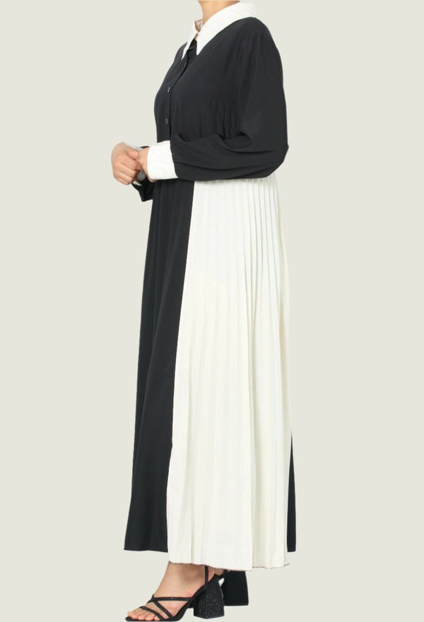 Contrast Pleated Shirt Dress – Bold, Stylish & Sophisticated