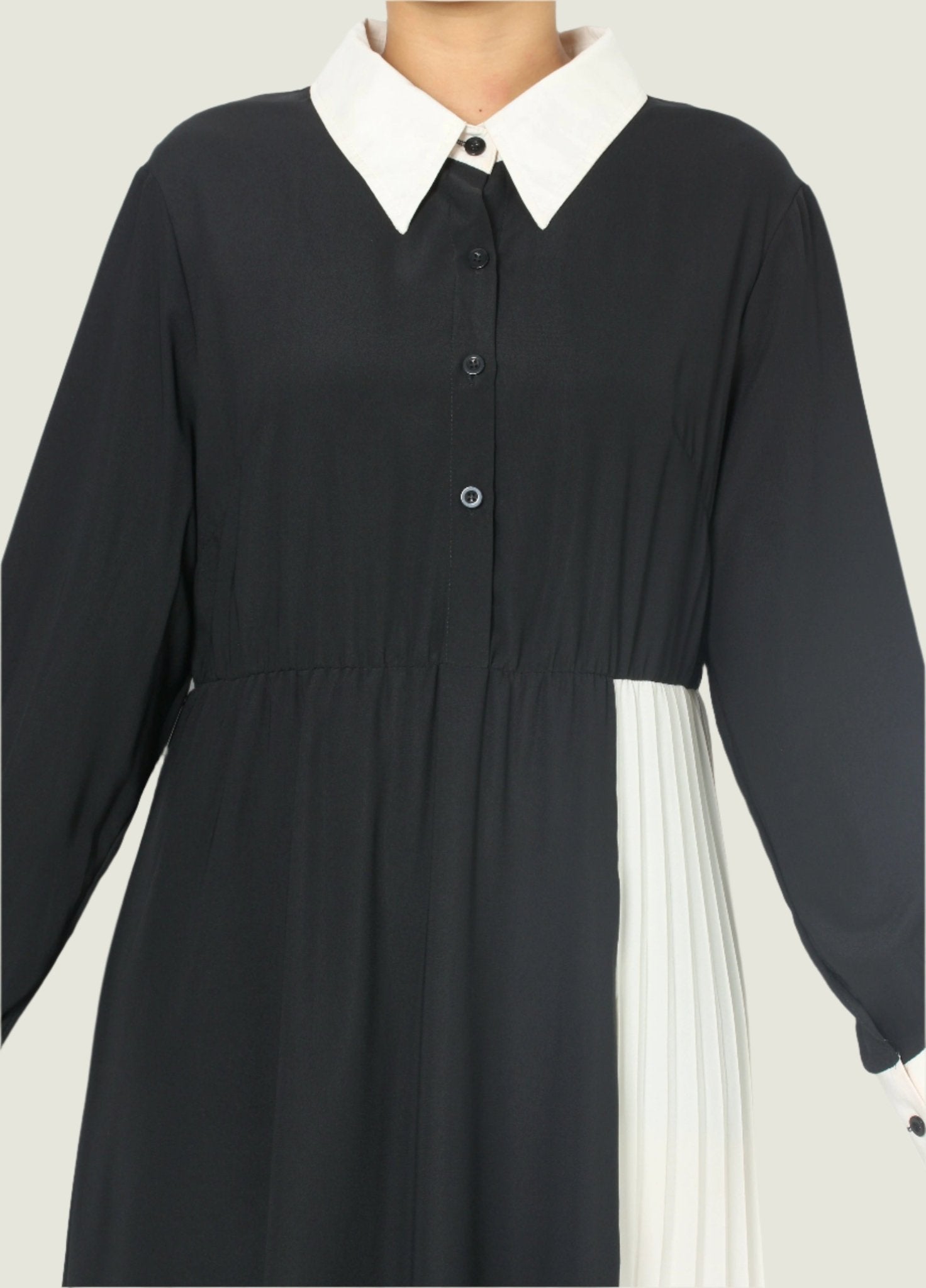 Contrast Pleated Shirt Dress – Bold, Stylish & Sophisticated