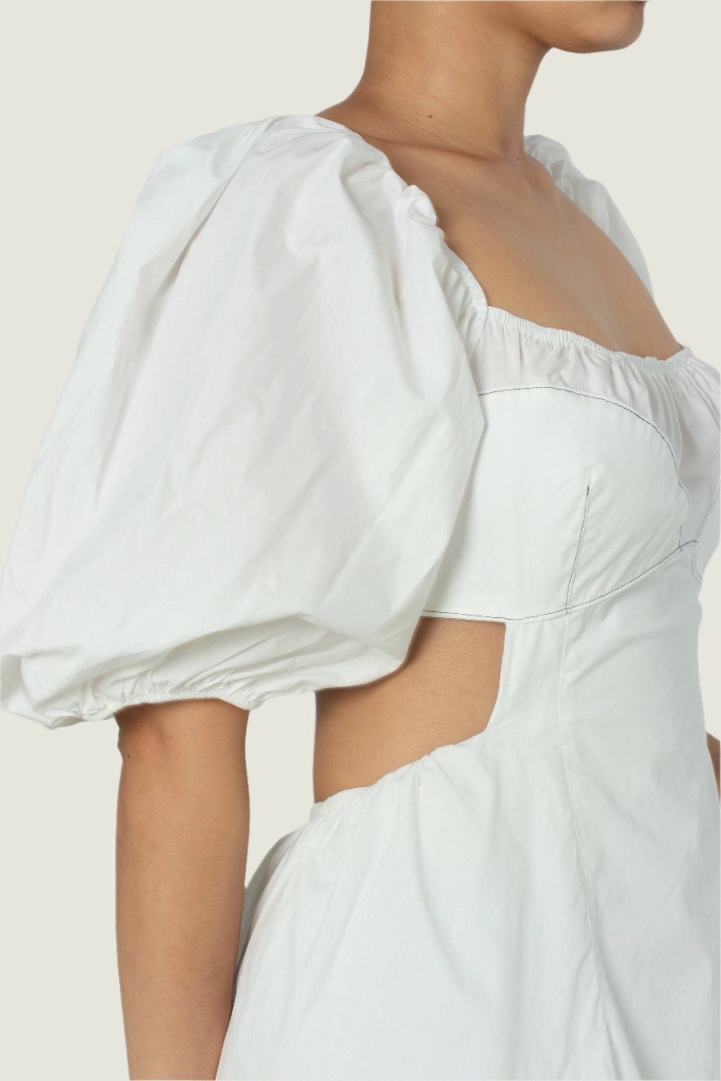 Elegant Puff Sleeve Midi Dress – Chic Cutout Details