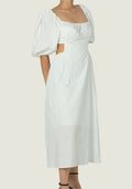 Elegant Puff Sleeve Midi Dress – Chic Cutout Details