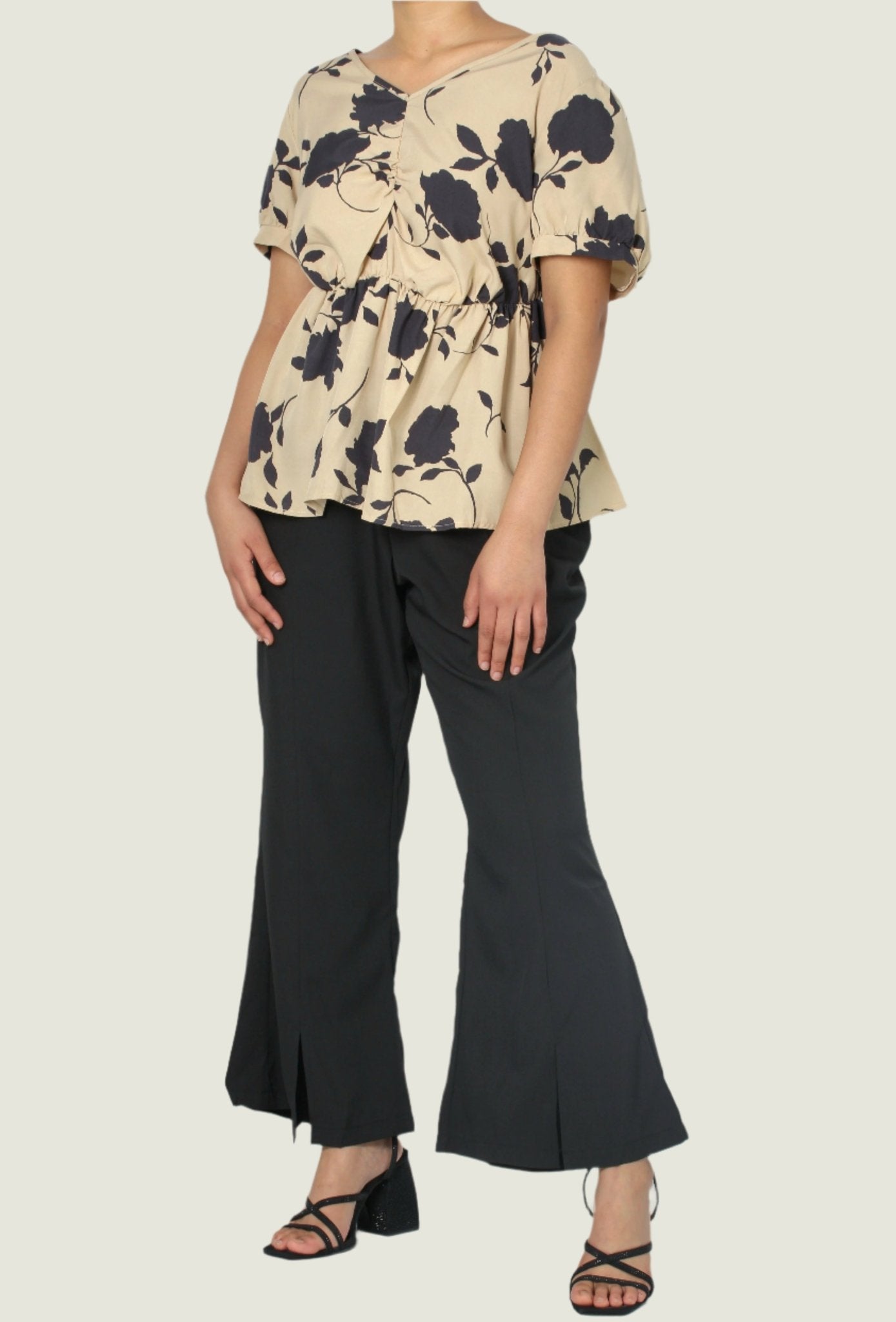 Modern Floral Peplum Blouse & Comfy Wide-Leg Pants